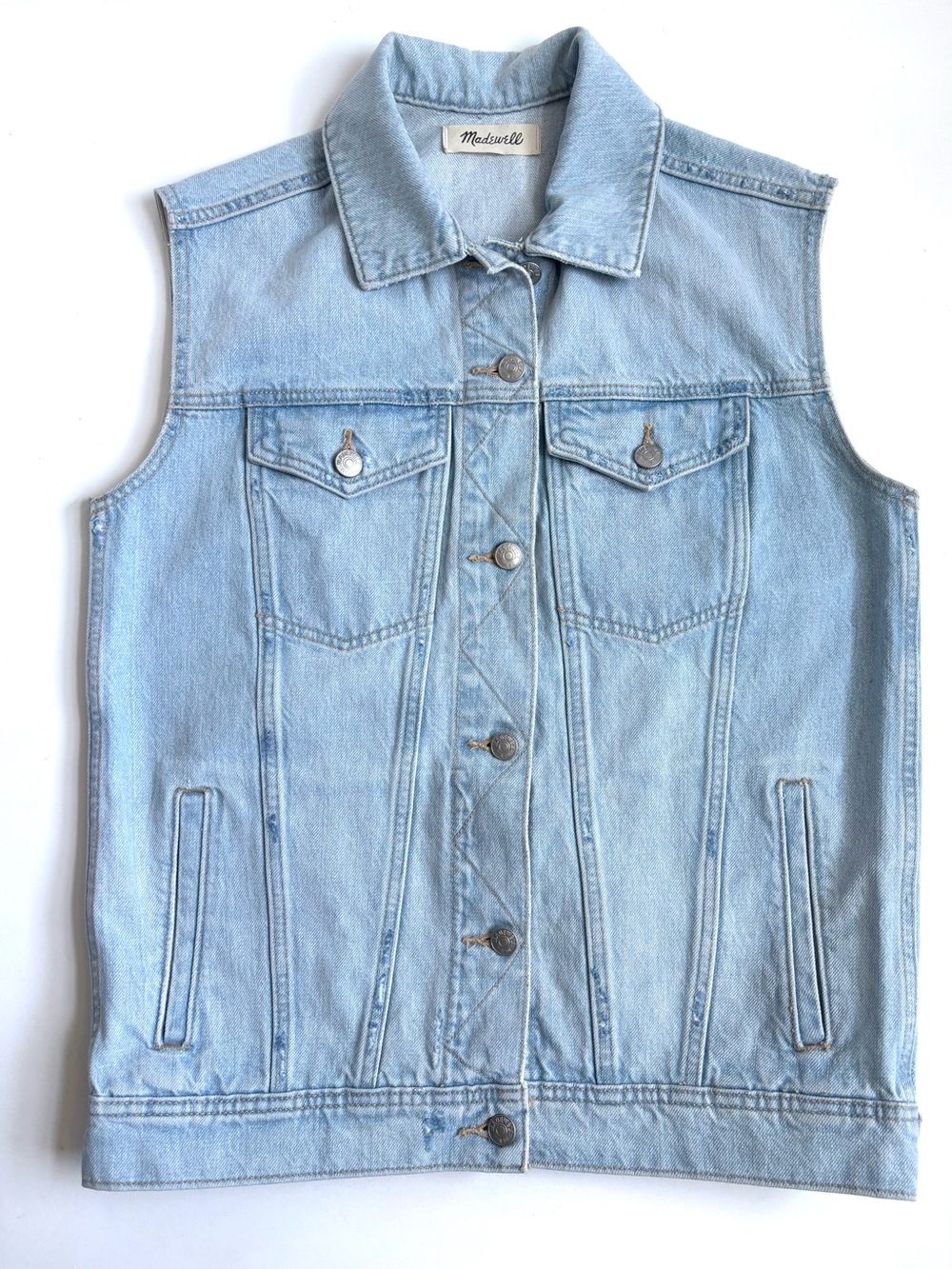 Madewell The Oversized Trucker Jean Vest in Astley Wash Light Wash Blue Denim